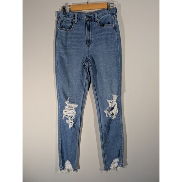 American Eagle Womens High Rise Distressed Mom Jeans Sz 6 X-Long Streetwear Boho - Picture 1 of 8